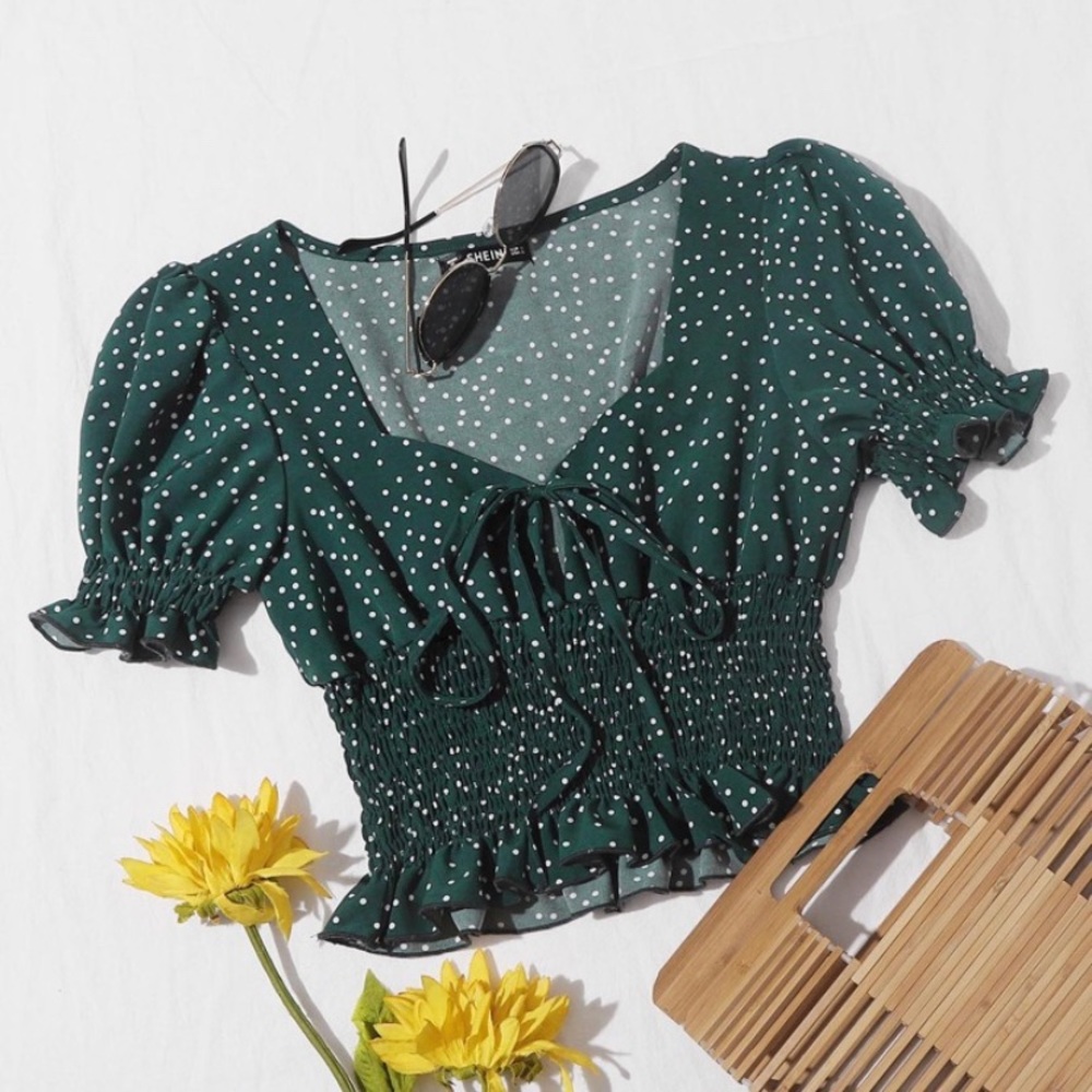 Polka Dot Shirred Milkmaid Top